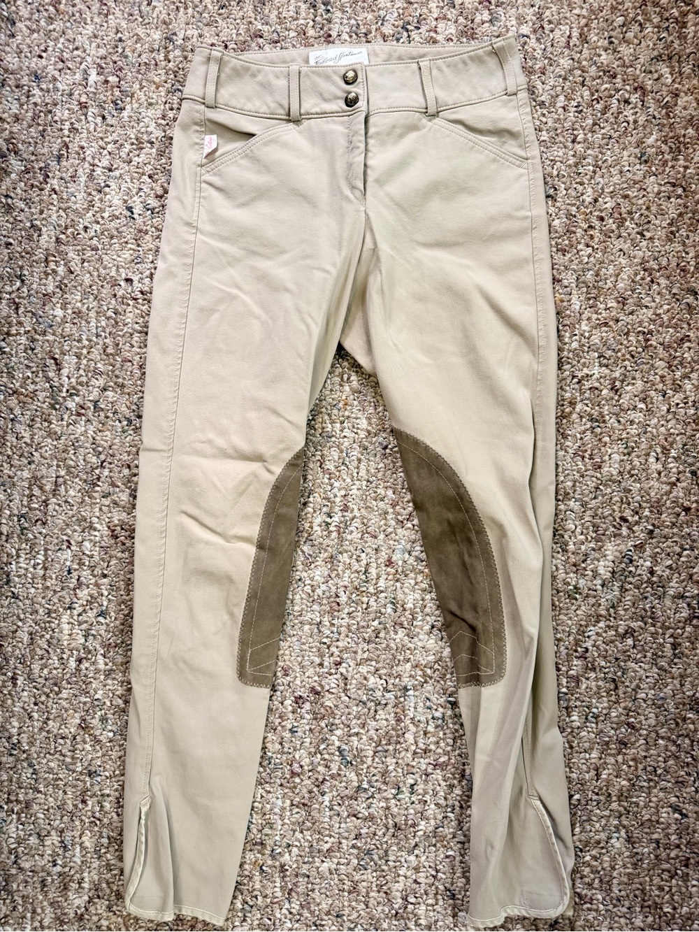 The Tailored Sportsman Beige Ankle Riding Breeches with Brown Knee Patches